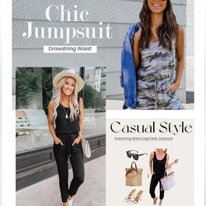 Casual Black Jumpsuit romper black Drawstring Waist NEW sleeveless soft